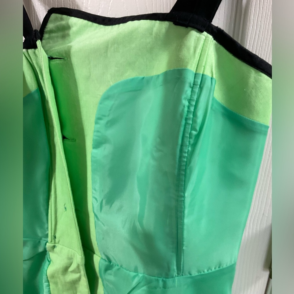 Vintage 90s Sia Bellini Green Ramie Button Front Dress | Mod Retro A-Line 9/10 - Picture 10 of 16